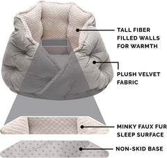 Furhaven 18" Round Pet Bed for Indoor Cats & Small Dogs, 100% Washable, For Pets Up to 14 lbs - Minky Plush & Velvet Hug Bed - Silver Gray, 18-inch