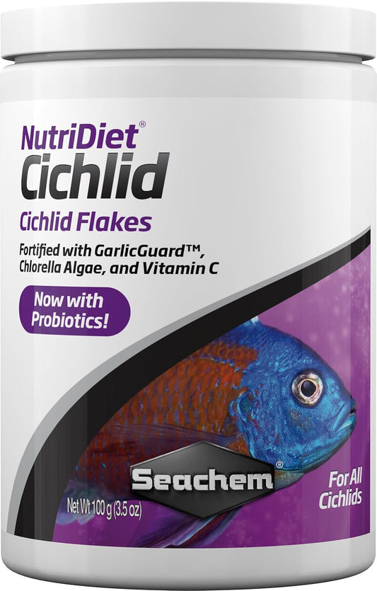 Seachem NutriDiet Cichlid Fish Flakes - Probiotic Formula with GarlicGuard 3.5 oz