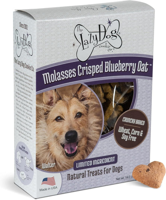 The Lazy Dog Cookie Co. Crunchy Dog Treat, Molasses Crisped Blueberry Oat, Cookies for Small, Medium and Large Dogs, Wheat-Free, Soy-Free, Corn-Free, Made in The USA, 14 oz. Box (Pack of 1)