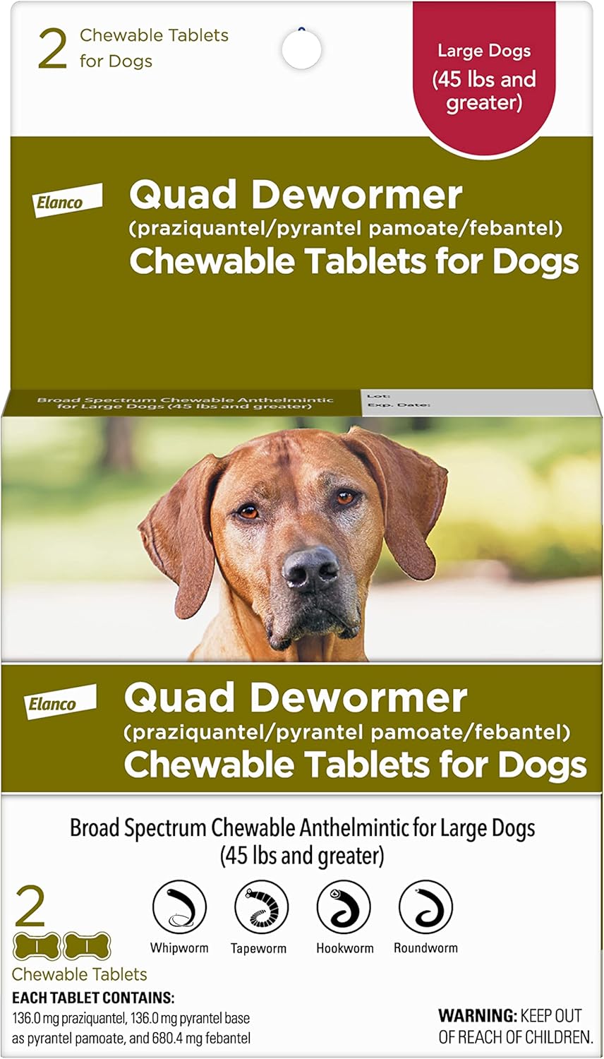 Elanco Chewable Quad Dewormer for Dogs, , 4 Chewable Tablets, White