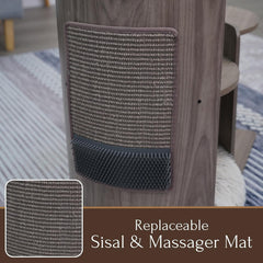 PetPals® Cullen Mid-Century 4-Level Cat Tower with Laminated Wood Frame, Recycled Paper Rope Scratching Posts, Sisal Mat, Soothing Massager, Sustainable Cat Furniture(Taupe)
