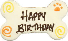 Pawsitively Gourmet 6 Inch Happy Birthday Bone White Cookies For Dogs, Bulk