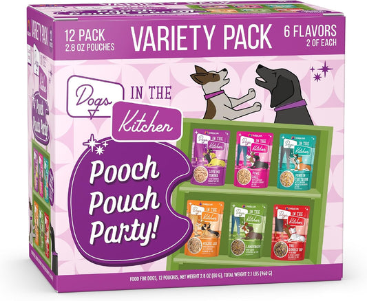 Weruva Dogs in The Kitchen, Variety Pack, Pooch Pouch Party!, Wet Dog Food 2.8-oz Pouch(Pack of 12)
