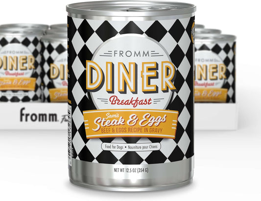 Fromm Diner Breakfast Sam's Steak & Eggs Beef & Eggs Recipe in Gravy Dog Food - Premium Wet Dog Food - Beef Recipe - Case of 12 Cans