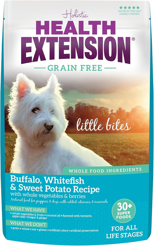 Health Extension Grain Free Buffalo & Whitefish Little Bites (23.5 lb / 10.66 kg) - Small Kibble Formula with Omega 3 & Whole Foods for Teacups, Toys & Miniature Dogs