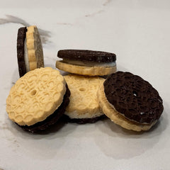 Exclusively Dog Carob & Vanilla Sandwich Cremes Cookies - All Natural Dog Treats, No Animal Byproducts, Baked in The USA, Ideal for Medium to Large Dogs - Vanilla and Carob Flavor, 8oz Bag