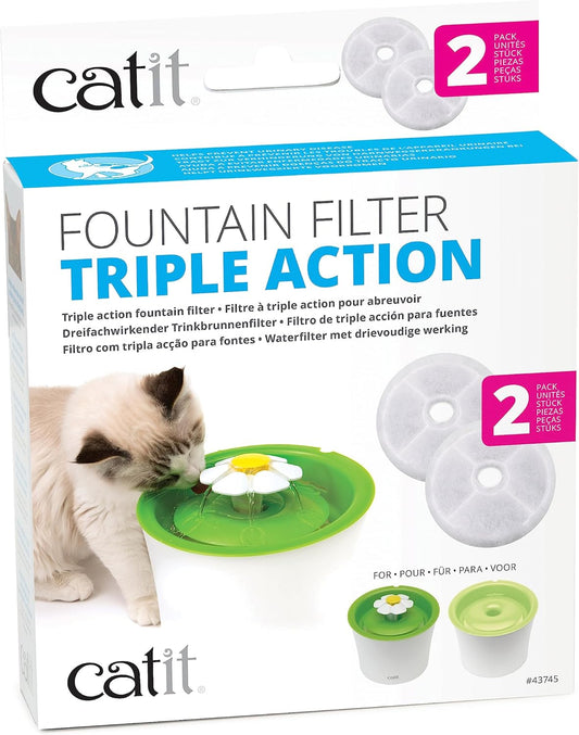 Catit Triple Action Replacement Original Water Fountain Filters – Official Replacement Filters for Catit Cat Drinking Water Fountains