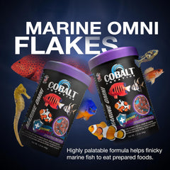 Cobalt Aquatics Marine Omni Flakes - Premium Fish Food with Squid, Salmon & Spirulina - Probiotics & Blue Flakes for Health & Vibrant Color