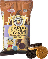 Exclusively Dog Carob & Vanilla Sandwich Cremes Cookies - All Natural Dog Treats, No Animal Byproducts, Baked in The USA, Ideal for Medium to Large Dogs - Vanilla and Carob Flavor, 8oz Bag