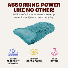 Dog Gone Smart The Dirty Dog Shammy - Fast Drying Plush Shammy Towel with Dual Hand Pockets and Elastic - Super Absorbent Microfiber and Machine Washable -Pacific Blue