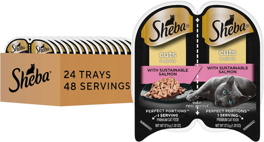 Sheba Perfect Portions Wet Cat Food Cuts in Gravy with Sustainable Salmon, 2.6 oz. Twin-Pack Trays (24 Count, 48 Servings)