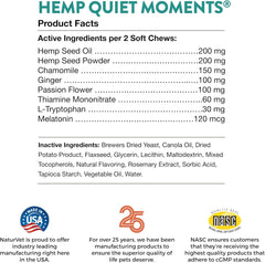 NaturVet Quiet Moments Plus Hemp Calming Aid Soft Chews for Dogs, 60 CT