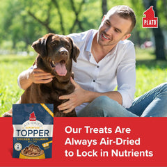 PLATO Pet Treats Dog Food Toppers - Air-Dried Dog Food Toppers for Dry Food - with Collagen to Support Skin and Coat Health - Chicken and Collagen Recipe
