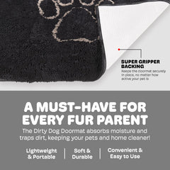 Dog Gone Smart Dirty Dog Doormat - Fast Drying Rug with Super Gripper Backing for Clean Floors - Super Absorbent and Machine Washable Mat for Muddy Paws - Black Hue