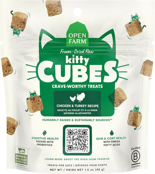 Open Farm, Kitty Cubes, Freeze Dried Raw Cat Treats, Grain-Free, High-Protein Cat Treat with Probiotics, Omega Fatty Acids & Superfoods
