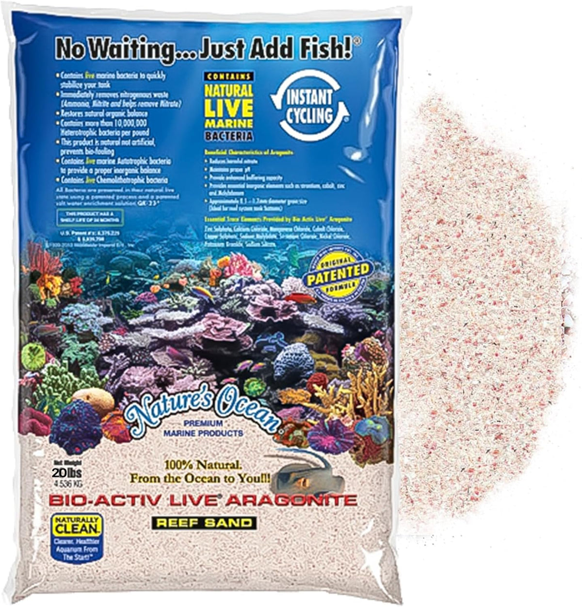 Nature's Ocean Bio-Activ Live Aragonite Samoa Pink Reef Sand - 20 lbs - Natural Substrate, Supports Water Balance, Ideal for Marine Tanks