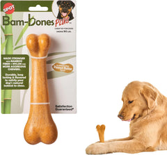 SPOT Bam-Bones Plus Dino Bone - Bamboo Fiber & Nylon, Durable Long Lasting Dog Chew for Aggressive Chewers – Great Toy for Dogs Under 90lbs, Non-Splintering, 7.25in Peanut Butter Flavor Allergen Free