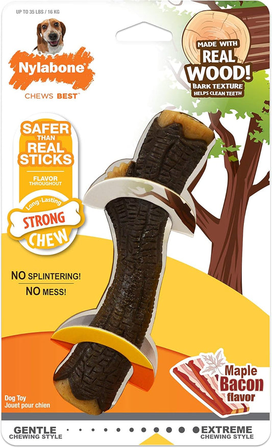 Nylabone Strong Chew Real Wood Stick Chew Toy for Dogs, Maple Bacon Flavor