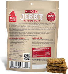 PLATO Pet Treats Jerky Dog Treats - Air-Dried Jerky for Dogs - Delicious, Real Meat Dog Treats - Grain Free - Supports Healthy Digestion - Chicken Jerky with Bone Broth