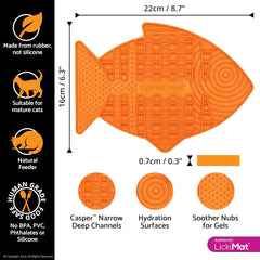 LickiMat Casper, Fish-Shaped Cat Slow Feeders Lick Mat, Boredom Anxiety Reducer; Perfect for Food, Treats, Yogurt, or Peanut Butter. Fun Alternative to a Slow Feed Cat Bowl or Dish, Orange