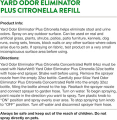 NaturVet – Yard Odor Eliminator Plus Citronella Spray – Eliminate Stool and Urine Odors from Lawn and Yard – Designed for Use on Grass, Patios, Gravel, Concrete & More – 64oz Refill (No Hose Nozzle)