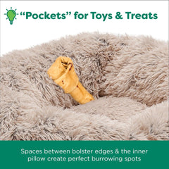 Furhaven 23" Round Calming Donut Dog Bed for Indoor Cats & Small Dogs, Washable, For Dogs Up to 20 lbs - Shaggy Plush Long Faux Fur Donut Bed, Small, 23.0"L x 23.0"W x 9.0"Th