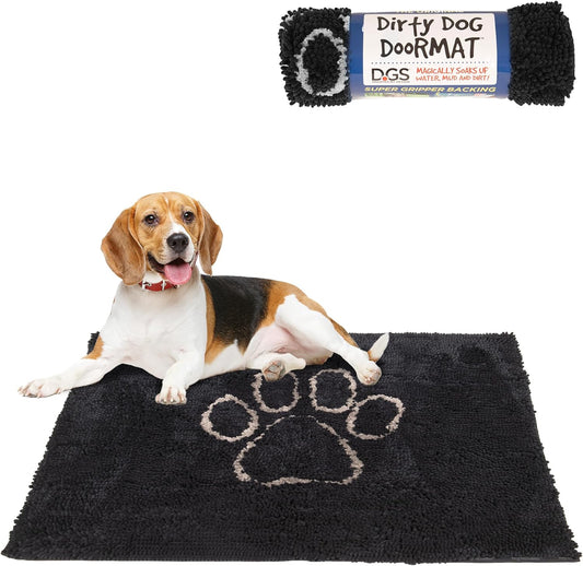 Dog Gone Smart Dirty Dog Doormat - Fast Drying Rug with Super Gripper Backing for Clean Floors - Super Absorbent and Machine Washable Mat for Muddy Paws - Black Hue