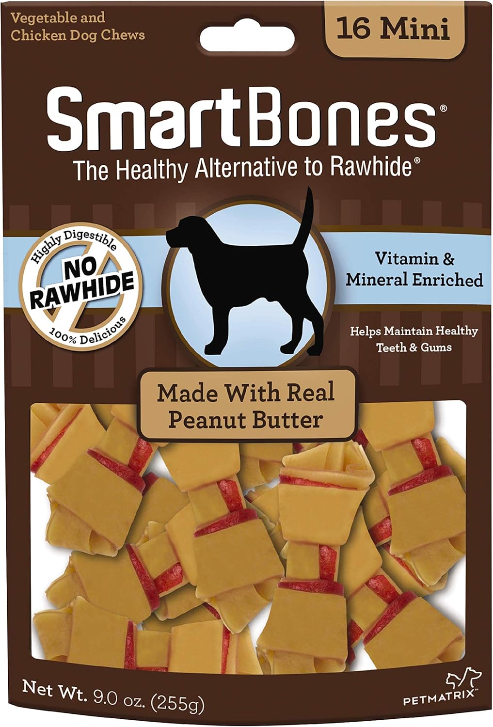 SmartBones Rawhide-Free Peanut Butter Mini Bones 16 Count
