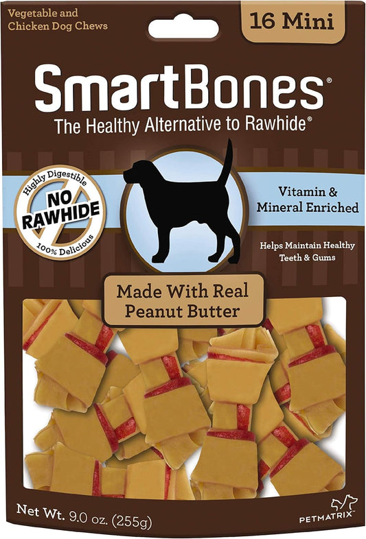 SmartBones Rawhide-Free Peanut Butter Mini Bones 16 Count
