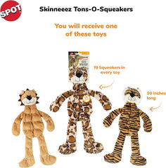 Skinneeez Tons-O-Squeakers Jungle Cat Dog Toy - 19 Squeakers for Tons-O-Fun! Stuffing-Free Design Perfect for Moderate Chewers, Tug Toy for Medium to Large Puppies & Dogs - 20in, Style May Vary