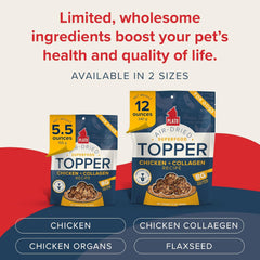 PLATO Pet Treats Dog Food Toppers - Air-Dried Dog Food Toppers for Dry Food - with Collagen to Support Skin and Coat Health - Chicken and Collagen Recipe