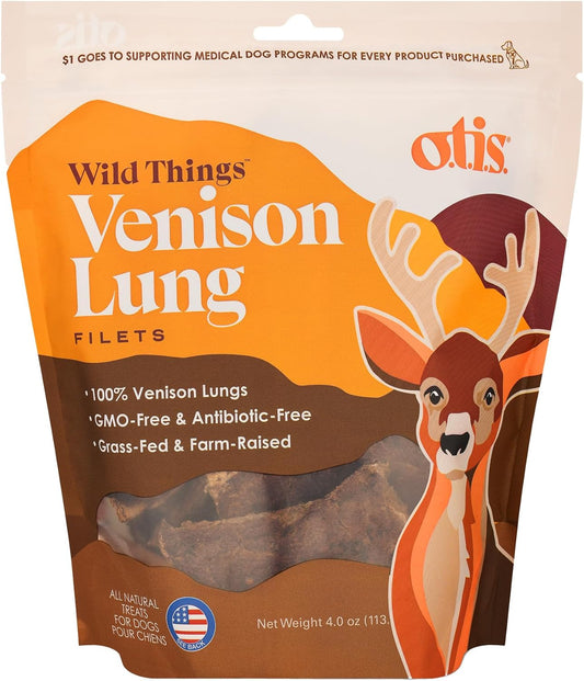 O.T.I.S. Wild Things Venison Lung Filets – 4 oz – Single-Ingredient Dog Treats – Grass-Fed, Farm-Raised Venison – No Hormones, GMOs, or Artificial Additives
