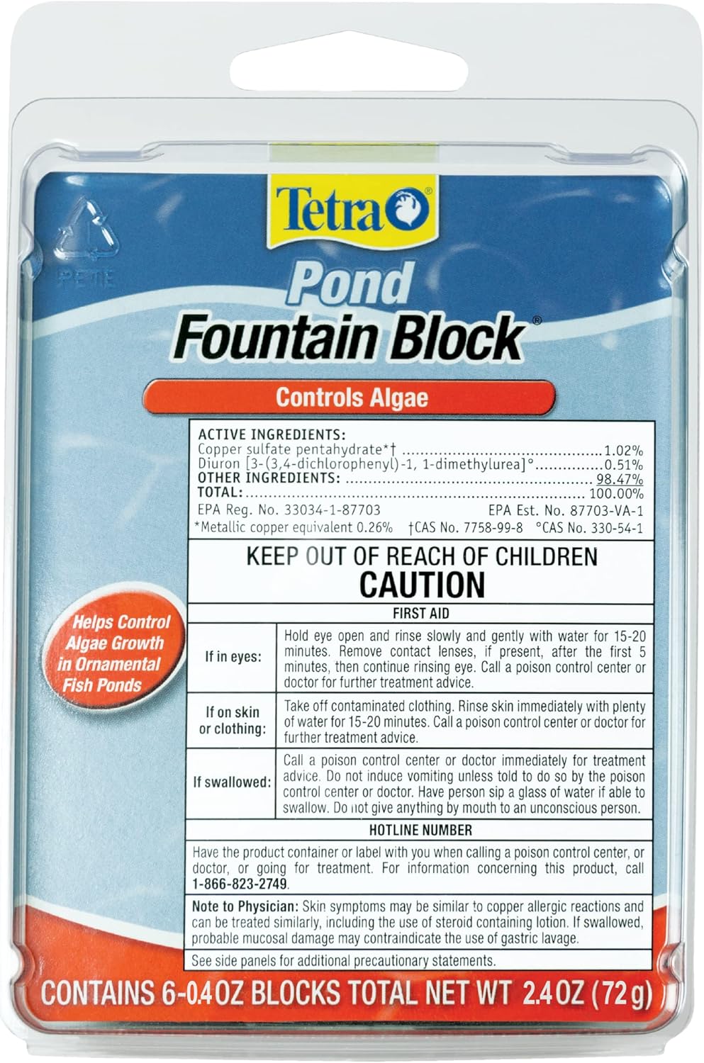 Tetra Pond Fountain Block 6 Count, Controls Algae Growth In Ornamental Fountains