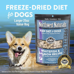 Northwest Naturals Freeze-Dried Whitefish & Salmon Dog Food - Bite-Sized Nuggets - Grain-Free, High-Protein, Raw Diet, Human-Grade Ingredients, All Natural, Omega-3 for Skin & Coat, Made in USA, 25 Oz