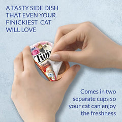 INABA Twins for Cats, Grain-Free Shredded Chicken & Broth Gelée Side Dish/Complement/Topper Cups, 1.23 Ounces per Serving, 14.76 Ounces Total (12 Servings), Tuna & Chicken with Scallop Recipe
