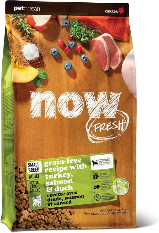 Now Fresh Grain-Free Small Breed Dry Dog Food with Turkey, Salmon & Duck, Healthy Kibble for Adults Made with Real Meat & Fish, Chicken-Free Recipe, Pumpkin & Probiotics for Good Digestion
