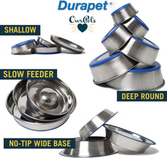 OurPet's DuraPet Premium Dishwasher Safe Stainless Steel Dog Bowl for Food or Water [Multiple Sizes for Small to Large Dogs] in Traditional or Wide Base Design