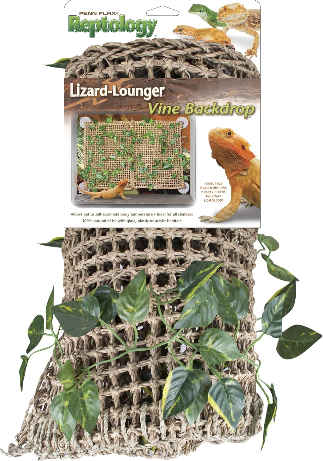 PENN-PLAX Reptology Lizard Lounger Vine Backdrop – 100% Natural Seagrass Fiber – Great for Bearded Dragons, Anoles, Geckos, and Other Reptiles
