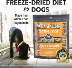 Northwest Naturals Freeze-Dried Turkey Dog Food - Bite-Sized Nuggets - Grain-Free, High-Protein, Raw Diet, Human-Grade, Limited Ingredients, All Natural, Healthy & Nutritious, Made in USA