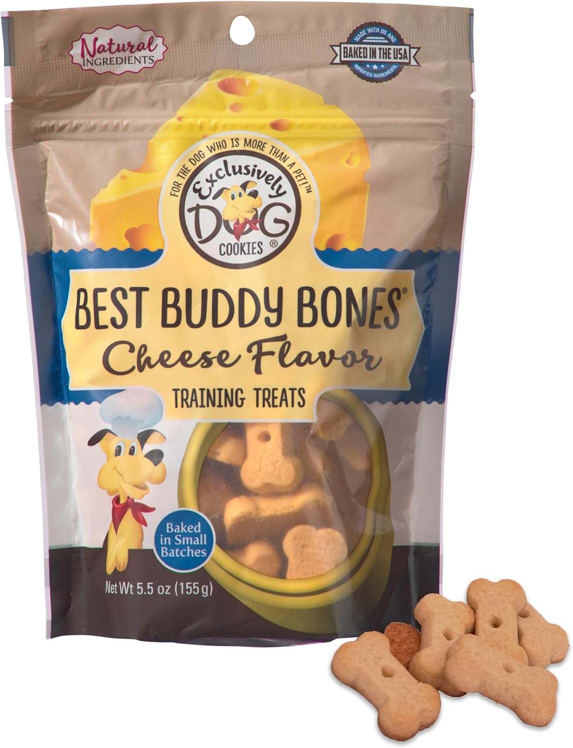 Exclusively Dog Best Buddy Bones Training Treats for Dogs and Puppies - Cheese Flavor, 5.5oz Resealable Bag