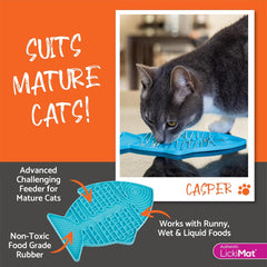 LickiMat Casper, Fish-Shaped Cat Slow Feeders Lick Mat, Boredom Anxiety Reducer; Perfect for Food, Treats, Yogurt, or Peanut Butter. Fun Alternative to a Slow Feed Cat Bowl or Dish, Orange