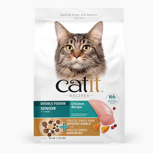 Catit Recipes Double Fusion Senior Chicken Recipe – High-Protein, Freeze-Dried Raw Meat, Nutrient-Dense for Healthy Senior Cats, Fresh Chicken, No Corn, Wheat, Soy, or by-Products