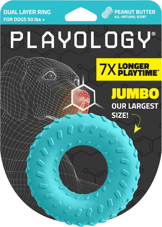 Playology Dual Layer Ring Toy for Dogs , All-Natural Peanut Butter Scented