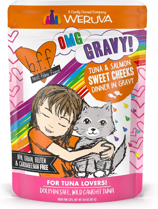 Weruva B.F.F. OMG - Best Feline Friend Oh My Gravy!, Tuna & Salmon Sweet Cheeks with Tuna & Salmon in Gravy Cat Food