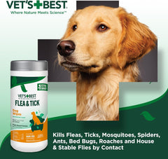HERO PET Vet's Best Natural Flea and Tick Wipes for Dogs – Natural Plant-Based Wipes for Flea and Tick Prevention – Certified Essential Oils – Pest Control for Kennels and Home Use – Made in USA – 50 Count
