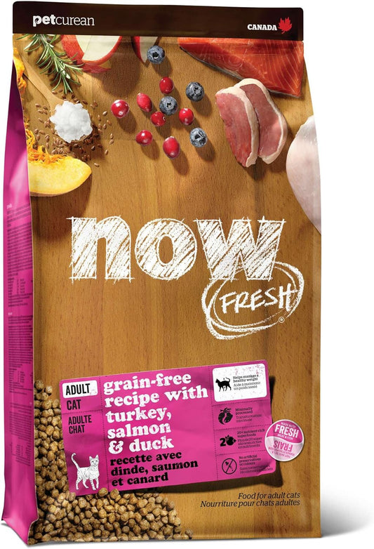 Now Fresh Grain-Free Dry Cat Food with Turkey, Salmon & Duck, Healthy Kibble for Adults Made with Real Meat & Fish, Chicken-Free, with Pumpkin & Probiotics for Sensitive Stomachs
