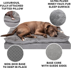 Furhaven Orthopedic Dog Bed for Medium/Small Dogs w/ Pillow Cushion Top & Removable Washable Cover, For Dogs Up to 35 lbs - Minky Plush & Suede Pillow Top Mattress - Titanium Gray, Medium