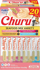 INABA Churu Cat Treats, Grain-Free, Lickable, Squeezable Creamy Purée Cat Treat/Topper with Vitamin E & Taurine, 0.5 Ounces Each Tube, 20 Tubes, Seafood Variety Box