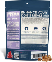 PLATO Pet Treats Dog Food Toppers - Air-Dried Dog Food Toppers for Dry Food - with Collagen to Support Skin and Coat Health - Venison, Lamb and Collagen Recipe
