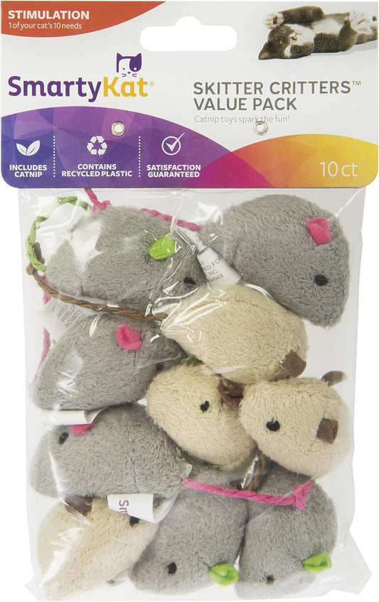 SmartyKat (3 Count) Skitter Critters Catnip Cat Toys - Gray/Cream, 3 Count
